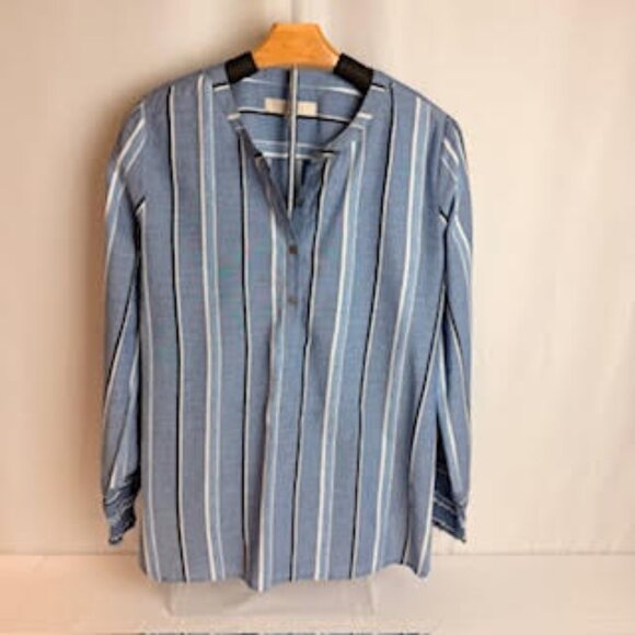 LOFT Blue White Striped Blouse Women’s Long Sleeve Lightweight Workwear Top MED - Picture 2 of 8